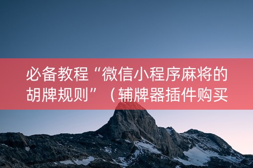 必备教程“微信小程序麻将的胡牌规则”（辅牌器插件购买)