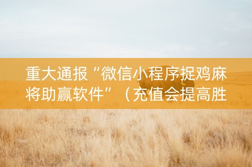 重大通报“微信小程序捉鸡麻将助赢软件”（充值会提高胜率么)