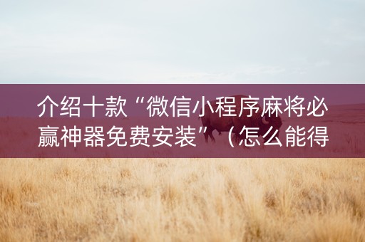 介绍十款“微信小程序麻将必赢神器免费安装”（怎么能得到好牌)
