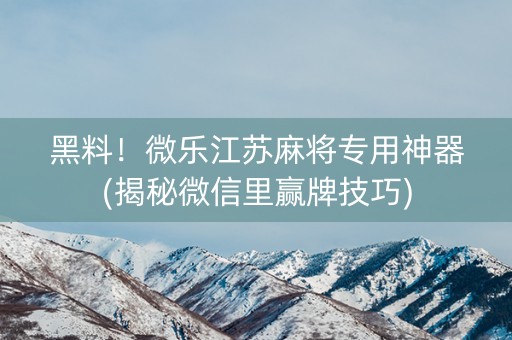 黑料！微乐江苏麻将专用神器(揭秘微信里赢牌技巧)