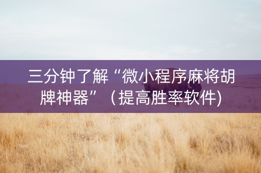 三分钟了解“微小程序麻将胡牌神器”（提高胜率软件)