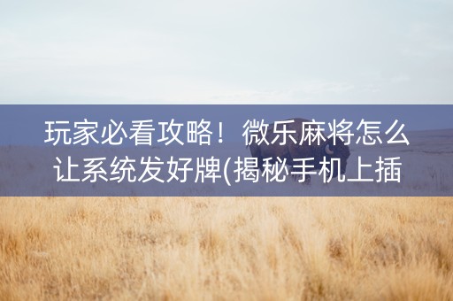 玩家必看攻略！微乐麻将怎么让系统发好牌(揭秘手机上插件下载)