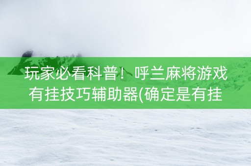 玩家必看科普！呼兰麻将游戏有挂技巧辅助器(确定是有挂)