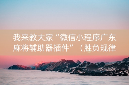 我来教大家“微信小程序广东麻将辅助器插件”（胜负规律拿好牌)