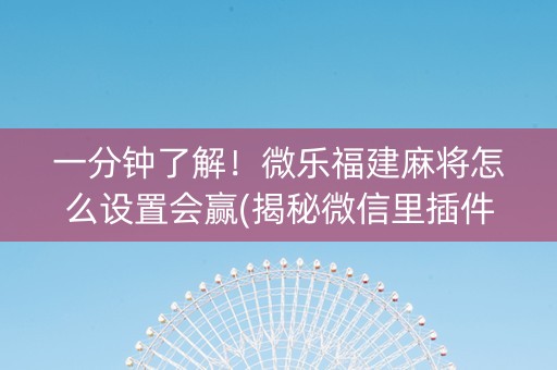 一分钟了解！微乐福建麻将怎么设置会赢(揭秘微信里插件免费)