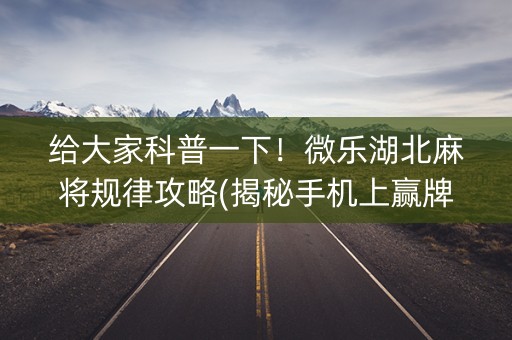 给大家科普一下！微乐湖北麻将规律攻略(揭秘手机上赢牌技巧)