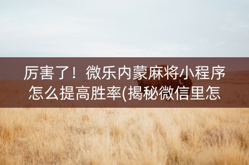 厉害了！微乐内蒙麻将小程序怎么提高胜率(揭秘微信里怎么容易赢)
