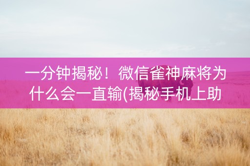 一分钟揭秘！微信雀神麻将为什么会一直输(揭秘手机上助赢神器)