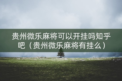 贵州微乐麻将可以开挂吗知乎吧（贵州微乐麻将有挂么）