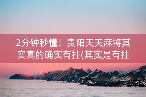 2分钟秒懂！贵阳天天麻将其实真的确实有挂(其实是有挂确实有挂)