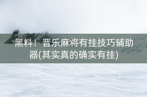 黑料！晋乐麻将有挂技巧辅助器(其实真的确实有挂)