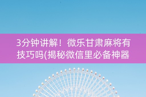 3分钟讲解！微乐甘肃麻将有技巧吗(揭秘微信里必备神器)