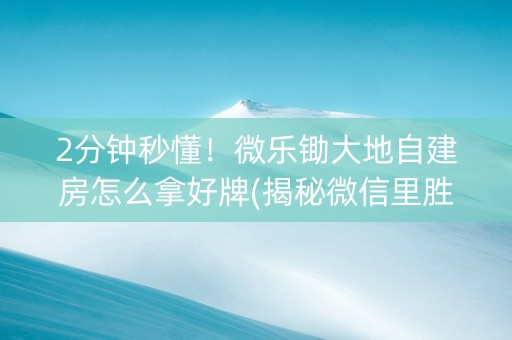 2分钟秒懂！微乐锄大地自建房怎么拿好牌(揭秘微信里胜率到哪调)