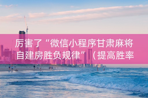 厉害了“微信小程序甘肃麻将自建房胜负规律”（提高胜率软件)