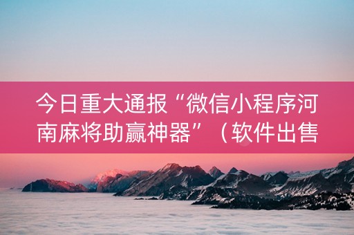 今日重大通报“微信小程序河南麻将助赢神器”（软件出售)