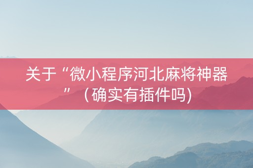 关于“微小程序河北麻将神器”（确实有插件吗)
