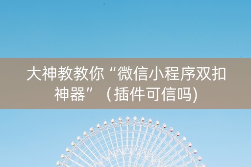 大神教教你“微信小程序双扣神器”（插件可信吗)