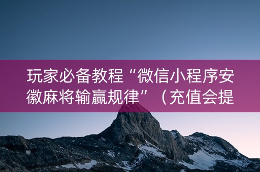 玩家必备教程“微信小程序安徽麻将输赢规律”（充值会提高胜率么)