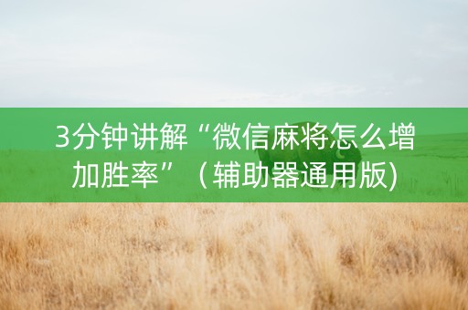 3分钟讲解“微信麻将怎么增加胜率”（辅助器通用版)