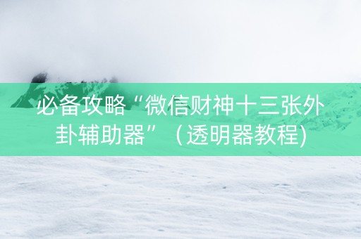 必备攻略“微信财神十三张外卦辅助器”（透明器教程)