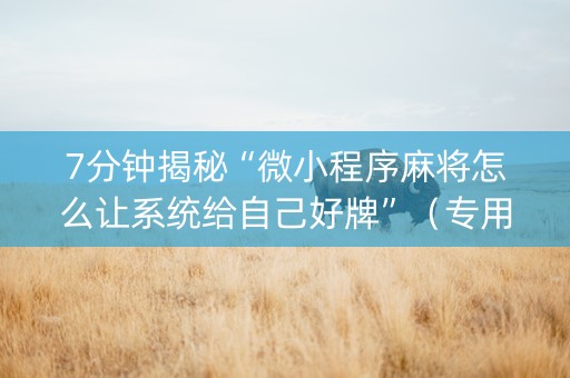 7分钟揭秘“微小程序麻将怎么让系统给自己好牌”（专用神器)