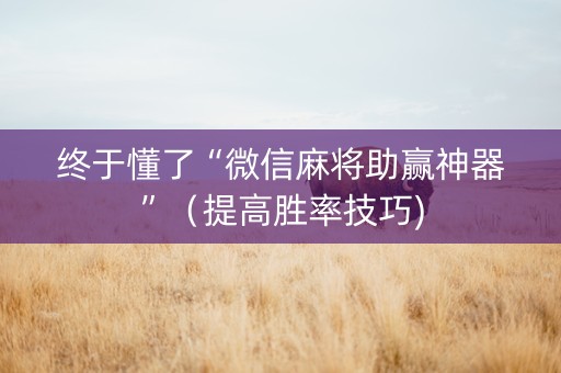 终于懂了“微信麻将助赢神器”（提高胜率技巧)