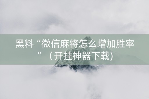 黑料“微信麻将怎么增加胜率”（开挂神器下载)