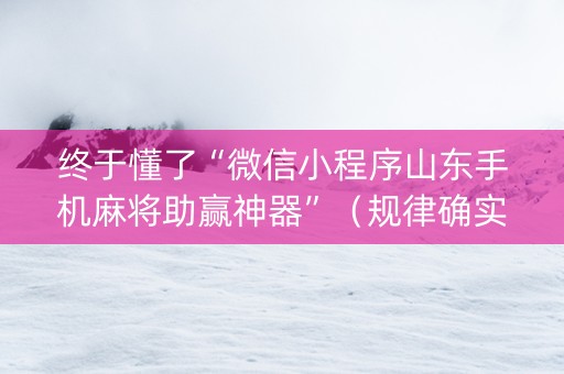 终于懂了“微信小程序山东手机麻将助赢神器”（规律确实有挂)