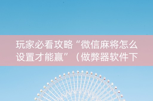 玩家必看攻略“微信麻将怎么设置才能赢”（做弊器软件下载)