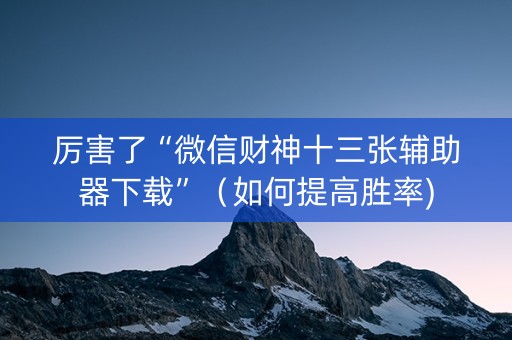 厉害了“微信财神十三张辅助器下载”（如何提高胜率)