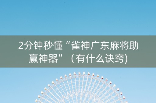 2分钟秒懂“雀神广东麻将助赢神器”（有什么诀窍)