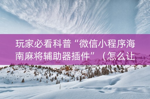 玩家必看科普“微信小程序海南麻将辅助器插件”（怎么让系统给自己好牌)