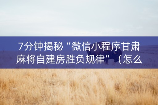 7分钟揭秘“微信小程序甘肃麻将自建房胜负规律”（怎么调胜率)
