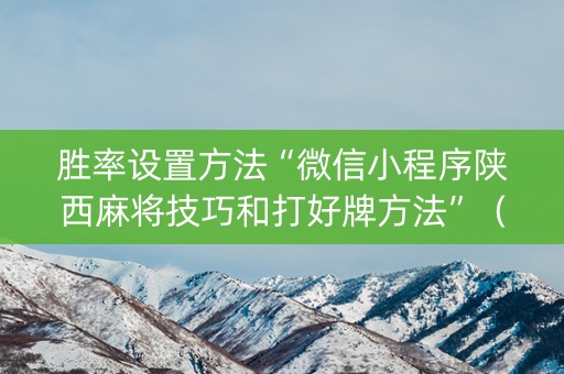 胜率设置方法“微信小程序陕西麻将技巧和打好牌方法”（辅助器插件)