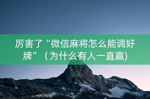 厉害了“微信麻将怎么能调好牌”（为什么有人一直赢)
