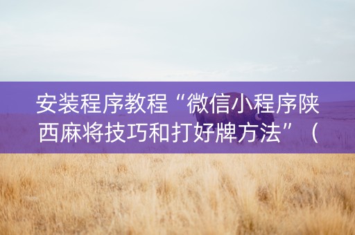 安装程序教程“微信小程序陕西麻将技巧和打好牌方法”（会员会提高胜率吗)