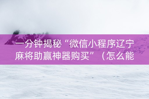 一分钟揭秘“微信小程序辽宁麻将助赢神器购买”（怎么能得到好牌)