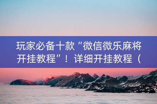玩家必备十款“微信微乐麻将开挂教程”！详细开挂教程（确实真的有挂)-知乎