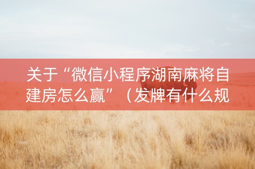 关于“微信小程序湖南麻将自建房怎么赢”（发牌有什么规律吗)