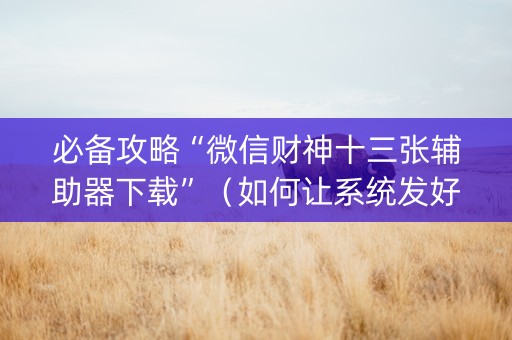 必备攻略“微信财神十三张辅助器下载”（如何让系统发好牌)