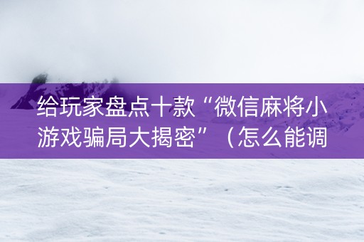 给玩家盘点十款“微信麻将小游戏骗局大揭密”（怎么能调好牌)