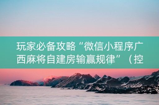 玩家必备攻略“微信小程序广西麻将自建房输赢规律”（控牌神器)