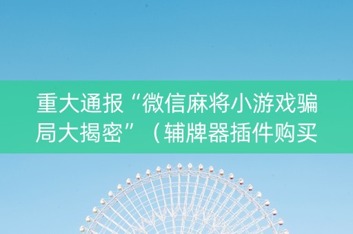重大通报“微信麻将小游戏骗局大揭密”（辅牌器插件购买)