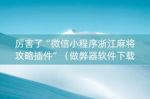 厉害了“微信小程序浙江麻将攻略插件”（做弊器软件下载)