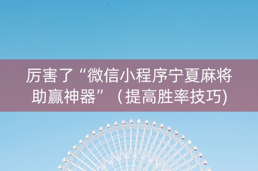 厉害了“微信小程序宁夏麻将助赢神器”（提高胜率技巧)