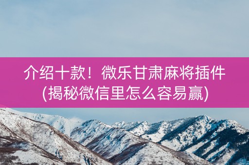 介绍十款！微乐甘肃麻将插件(揭秘微信里怎么容易赢)