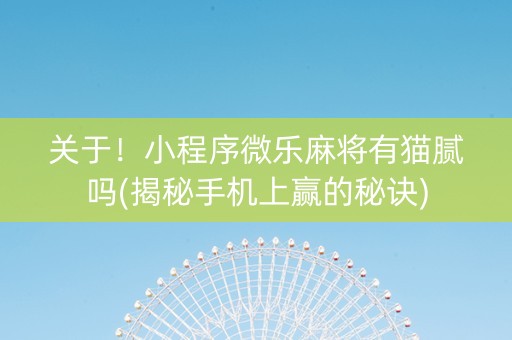 关于！小程序微乐麻将有猫腻吗(揭秘手机上赢的秘诀)