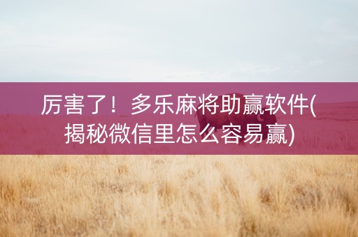 厉害了！多乐麻将助赢软件(揭秘微信里怎么容易赢)