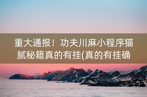 重大通报！功夫川麻小程序猫腻秘籍真的有挂(真的有挂确实有挂)