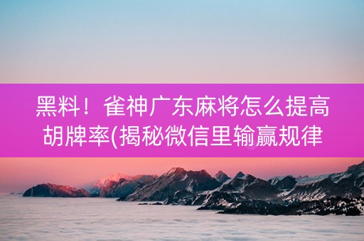黑料！雀神广东麻将怎么提高胡牌率(揭秘微信里输赢规律)